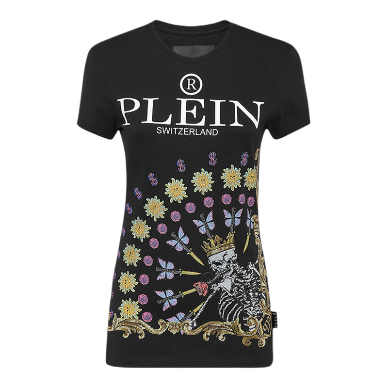 PHILIPP PLEIN 女士夏季刺青骷髅图案T恤修身短袖上衣