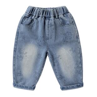 右欧男童牛仔裤女童裤子复古时髦2025春秋季新款洋气时尚儿童长裤