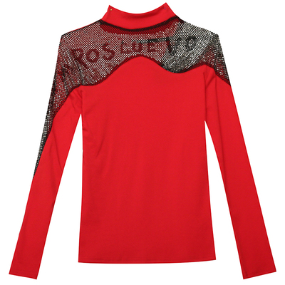 半高领打底衫女长袖性感镂空上衣