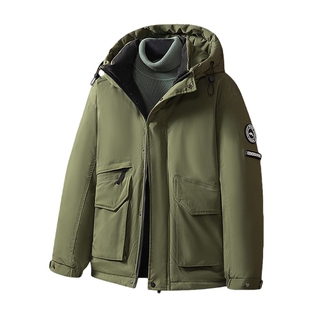 吉普工装羽绒服男款冬季大码宽松加厚保暖防寒服加肥加大鸭绒外套