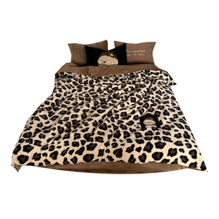 美式小狗|ins博主美拉德复古豹纹加厚仿羊绒四件套1.8冬天牛奶绒