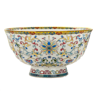 金岚玉骨瓷珐琅彩蓝寿面碗粥碗高脚碗汤碗家用碗中式仿古餐具碗盘