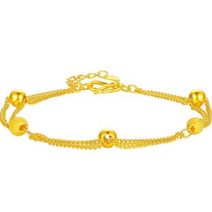 周六福黄金手链足金转运珠金手链女计价爱心双层手链新年礼物