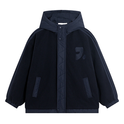 羊羔绒拼接防风夹棉加厚连帽棉服