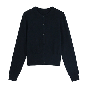 Maven Lin 缪斯女神 1OO羊毛圆领针织衫女气质短款长袖开衫上衣