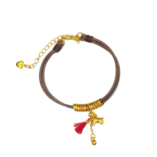 沙金小马吊坠古法盘缠流苏配饰品手链女生新中式皮绳手工编织手串