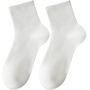 袜子女纯棉秋冬白色中筒袜防臭吸汗无骨棉袜运动跑步健身女士短袜