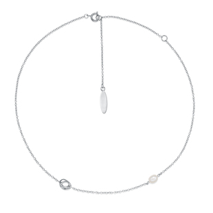 MONSECRET 风穴缀珠细链女铜镀白金天然淡水珍珠项链精致饰品礼物