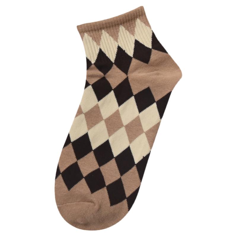 菱形格子袜子短袜春季女纯棉