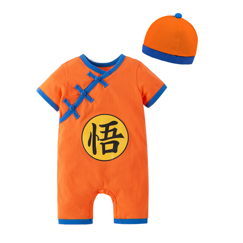中国风儿童唐装饺子连体衣宝宝悟空爬服童装小童短袖七龙珠哈衣
