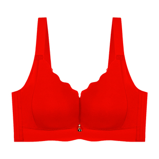 无痕红色内衣女士小胸聚拢中厚2cm亲肤棉光面本命年无钢圈文胸