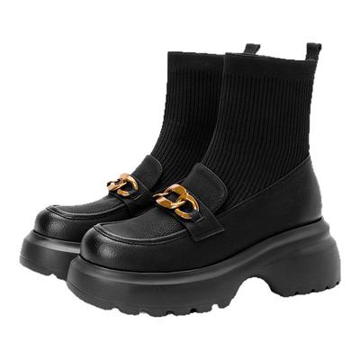 星期六2025新款爆款厚底乐福袜靴女短靴子百搭通勤工作瘦瘦女短靴