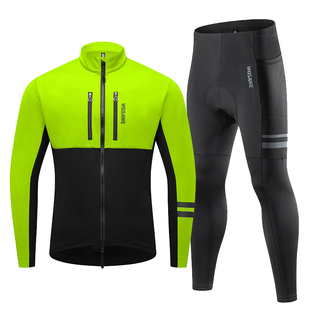 沃萨维自行车抓绒保暖骑行服秋冬季男款套装专业公路车加绒长袖