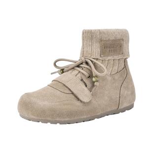 MILLIE'S/妙丽加绒袜靴女冬季拼接针织短靴时尚保暖美拉德棉鞋女