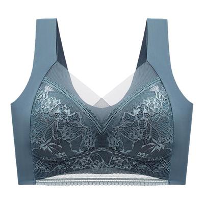 大码蕾丝无痕内衣女钢圈背心运动