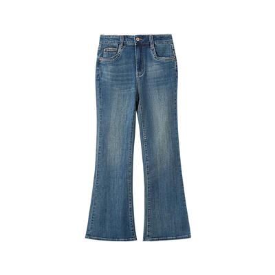 三福牛仔长裤2026新款春季时尚气质微喇裤复古喇叭裤子女装514405