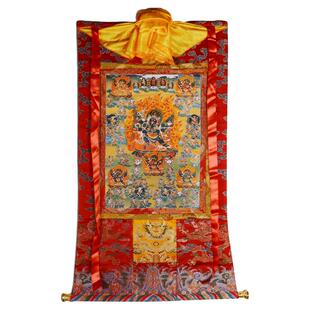 藏村 西藏唐卡特色 随手礼手工装裱 出吾文武百尊 愤怒尊挂件唐卡