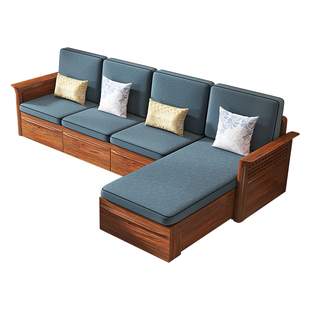 乌金木实木沙发冬夏两用客厅大小户型贵妃躺转角储物收纳高箱沙发