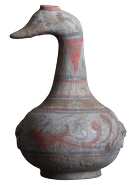 仿古陶器摆件彩绘蒜头瓶鸭头壶