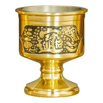 家用纯黄铜高脚酒杯上供杯观音财神爷复古净水杯茶杯佛前供奉摆件