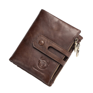 牛船长真皮男钱包竖款休闲短款多功能相册驾驶证头层牛皮折叠钱夹