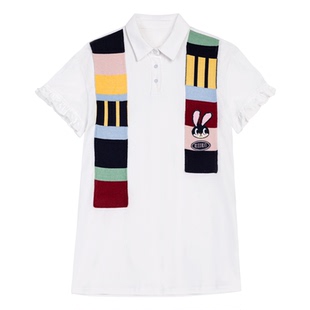 KEIKO 撞色织条拼接POLO连衣裙夏季天才少女风减龄休闲显瘦裙子