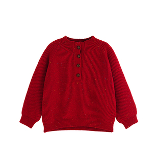 砚台家童装女童红色新年毛衣2026冬装新款儿童过年衣服上衣针织衫