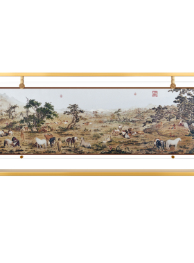 皇城工坊骏业宏图银刻画中式摆件