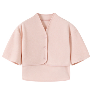 顶瓜瓜摇粒绒女士睡衣上装顶呱呱短袖开衫加绒家居服护肩单件上衣