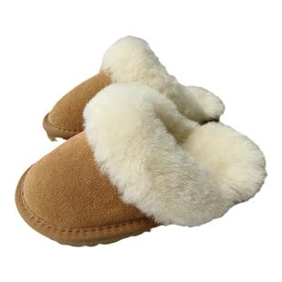外贸出口儿童羊毛拖鞋男女孩皮毛一体加厚保暖包头亲子棉拖防滑