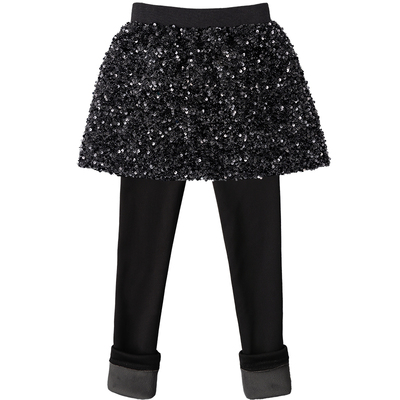 女童假两件长裤加绒打底裤裙裤