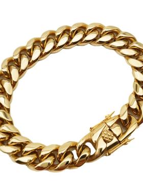 夸张钛钢镀金手链个性嘻哈cuban