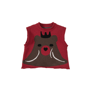 贝贝城女童针织马甲儿童喜庆红色坎肩宝宝洋气毛衣背心小女孩童装