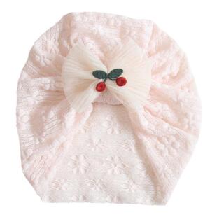 婴幼儿护卤门帽子夏季薄款新生儿柔软透气胎帽宝宝蕾丝花朵印度帽