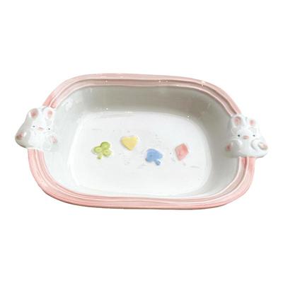 釉下彩兔兔盘陶瓷可爱儿童米饭碗