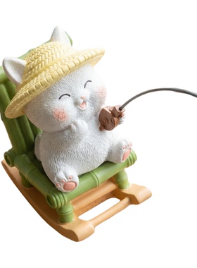 猫咪钓鱼摆件工位稳定情绪神器办公桌面装饰送女朋友的精致小礼物