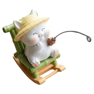 猫咪钓鱼摆件工位稳定情绪神器办公桌面装饰品治愈系解压新年礼物