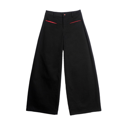 显腿直！红黑拼色显瘦弯刀裤