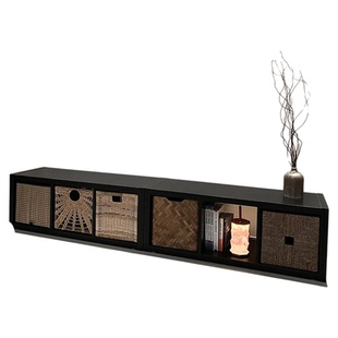 实木客厅落地电视柜2025新款家用收纳储物柜一体小户型格子卡莱克