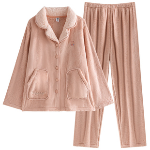 七色纺珊瑚绒睡衣女款家居服套装加厚法兰绒可外穿2025新款秋冬季