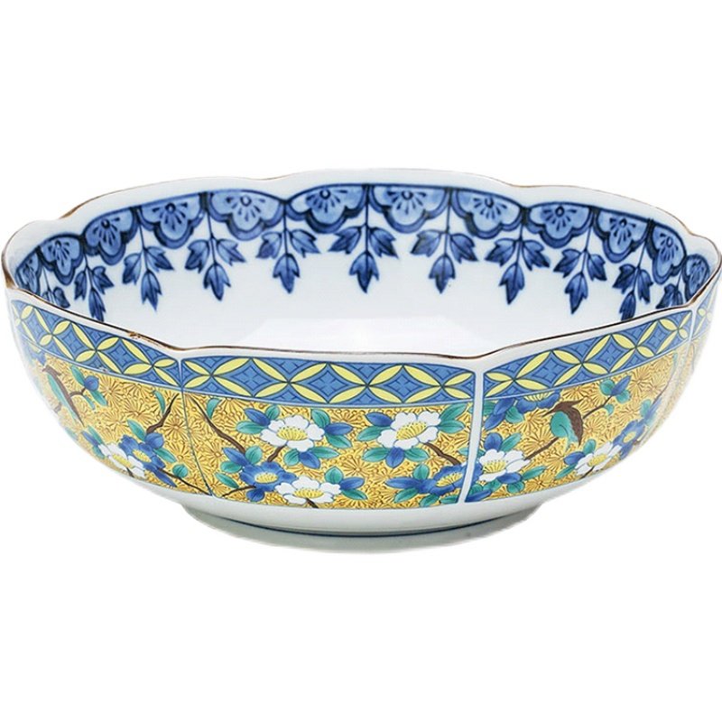 美浓烧黄彩花鸟宫廷风彩瓷餐具手工大汤碗中式复古轻奢饭碗碟套装