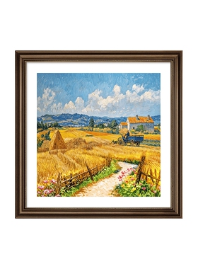 梵高麦田丰收餐厅装饰画高级感美式客厅背景墙壁画高级感方形挂画