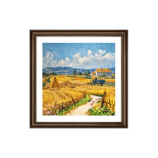 梵高麦田丰收餐厅装饰画高级感美式客厅背景墙壁画高级感方形挂画