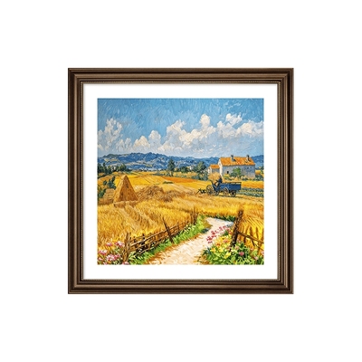 梵高麦田丰收餐厅装饰画高级感美式客厅背景墙壁画高级感方形挂画