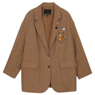 谜底毛呢西装外套女冬新品美拉德宽松中长款西服女234MW1465