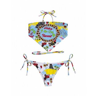 FREEBOO 新款抹胸分体系绳比基尼女低腰裤欧美性感显瘦度假游泳衣