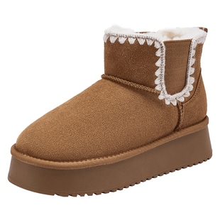 热风厚底雪地靴女2025年冬季新款加绒保暖短靴百搭小个子棕色棉鞋