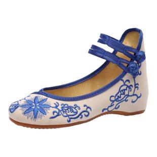 老北京绣花布鞋坡跟内增高绣花鞋 青花瓷中国风女鞋单鞋 春夏秋款