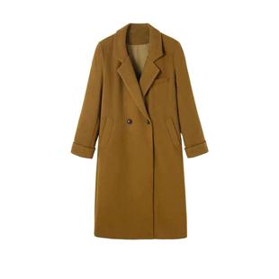 英子oni复活版型含50%羊毛姜黄色毛呢外套女冬中长款西装领呢大衣