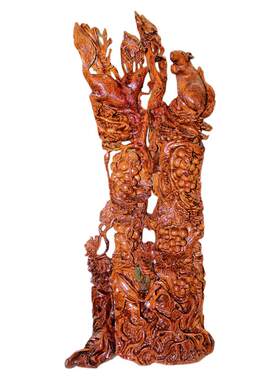 缅甸花梨木手工花鸟根雕红木摆件